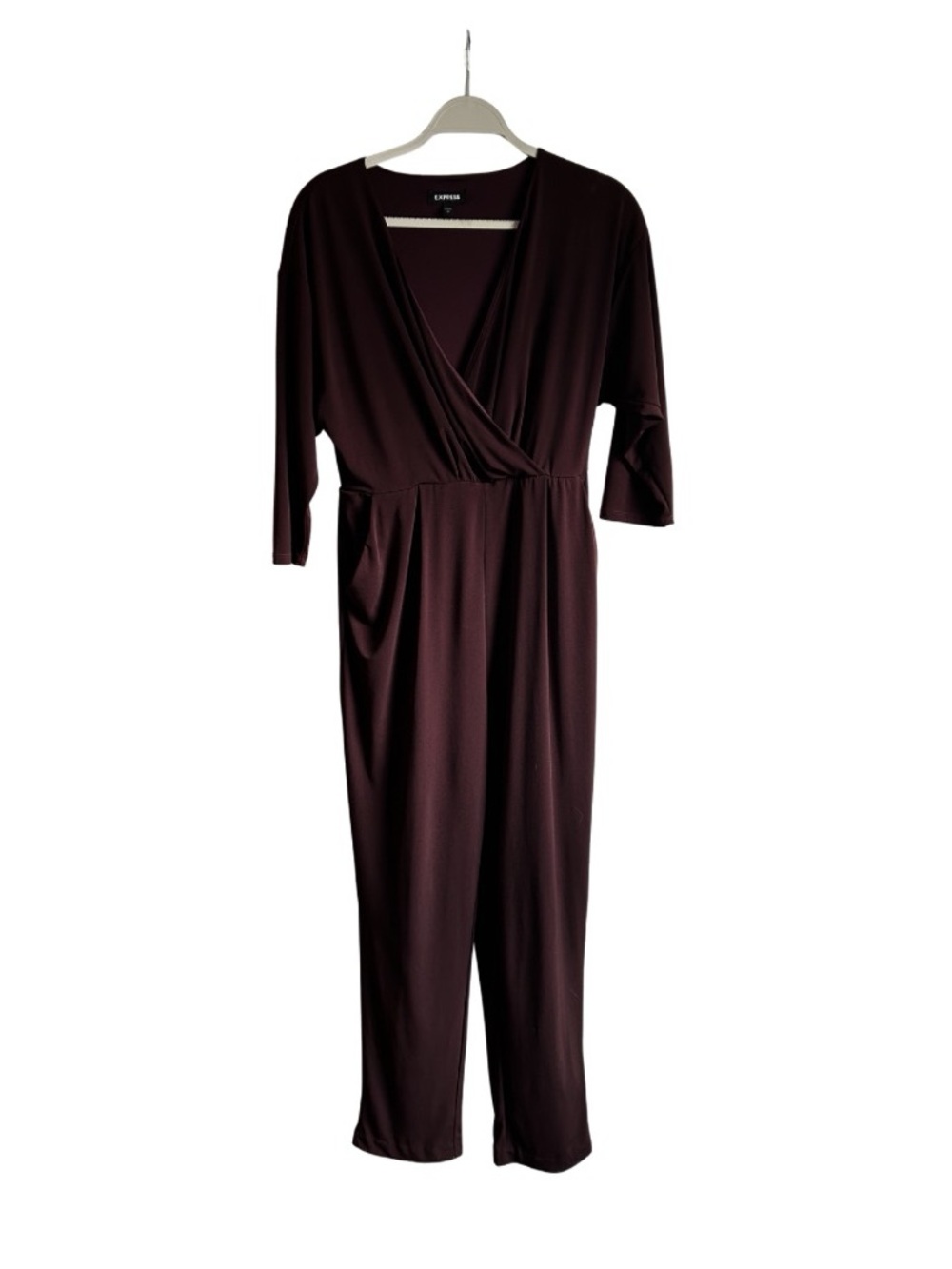 Draped V Neck Romper in Deep Plum